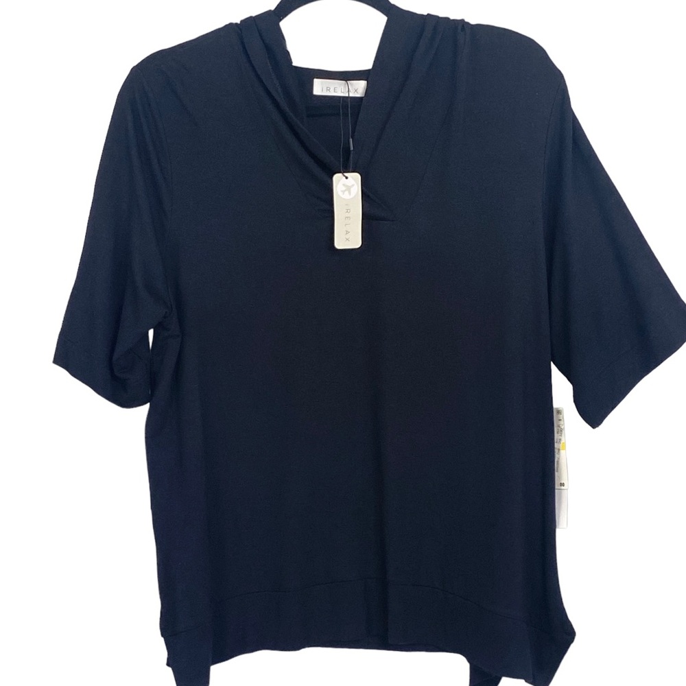 iRelax Black Short Sleeve Hooded Tee; M